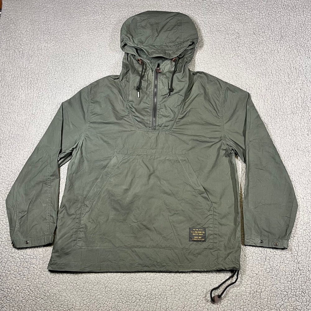 Filson Waxed Anorak Jacket Lightweight Pullover Men's Small Green Dark Spruce